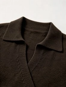 SHEIN Early Autumn Mock Neck Cross Wrap Sweater Women Slim Waist Long Sleeve Knit Pullover - Coffee Brown - View 6