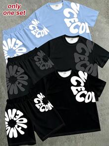 Only 1 Set, Summer Boys Outfit, Personalized Artistic Side Letter Print Short Sleeve T-Shirt And Shorts 2 Pieces Set, Casual Comfortable Cool Stylish, - Multicolor - View 4