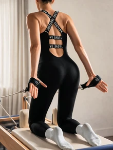 Eassivo Eassivo Women's Minimalist Fitted Sports Jumpsuit Yoga Pants - Black - View 1