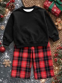 Crew Neck Sweatshirt + Bolty Wide Leg Pants, Classic Christmas Element Pattern Print, Cute Christmas Reindeer Pattern Print, Classic Christmas Candy Pattern Print, Classic Christmas Gingerbread Man Pattern Print, Christmas Snowman Pattern Print, Classic Christmas Tree Pattern Print, Suitable For Autumn/Winter, Suitable For Christmas - Multicolor - View 4