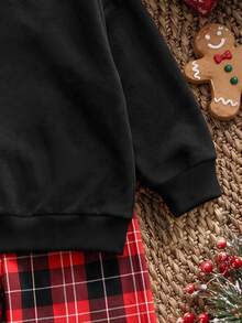 Crew Neck Sweatshirt + Bolty Wide Leg Pants, Classic Christmas Element Pattern Print, Cute Christmas Reindeer Pattern Print, Classic Christmas Candy Pattern Print, Classic Christmas Gingerbread Man Pattern Print, Christmas Snowman Pattern Print, Classic Christmas Tree Pattern Print, Suitable For Autumn/Winter, Suitable For Christmas - Multicolor - View 5