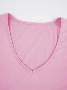 Tropvida Women's Autumn Solid Color V-Neck Slim Fit Long Sleeve T-Shirt Date Soft Pink Chic - Pink - View 6
