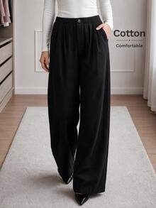 Easowa Women's Casual Button Pocket Fashion Long Pants For Office And Commute - Black - View 4