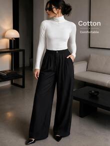 Easowa Women's Casual Button Pocket Fashion Long Pants For Office And Commute - Black - View 7