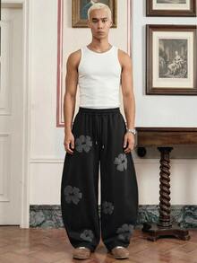 EASEVO Men's Summer Casual Loose Fit Sweatpants Plus Size Grey Solid Color Patchwork Elastic Waist Halloween Christmas Winter Party Autumn - Black - View 7