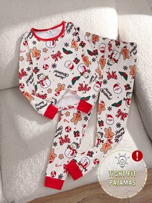 Girls' Christmas Element Print Long Sleeve Top And Pants 2 Pieces Pajama Set, Soft And Comfortable Fabric, Perfect Gift For Girls, Suitable For Autumn/Winter, Home Leisure, Holiday Party And Family Matching, Fitted Sleepwear - Multicolor - View 6