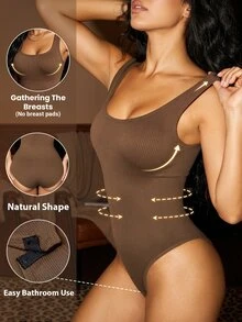 Bare Chapter Bodysuit yoga hở lưng không đường may cho nữ, mặc hàng ngày, ôm toàn thân, định hình bụng, thu gọn bụng, màu trơn đơn giản, đồ tập thể thao định hình - màu nâu - Xem 3