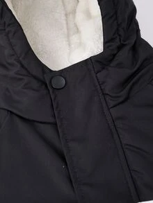 SHEIN 男童黑色連帽夾克，黑白拼接內裡外套，舒適外衣，適合 4-7 歲男孩在秋冬春季穿著 - 黑色 - 查看 7