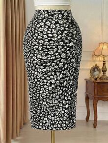 Rometta Plus Size Vacation Style Crinkled Skirt With Allover Floral Print And Drawstring In Summer Maxi Vacation Beach Women Fall For Women - Multicolor - View 3