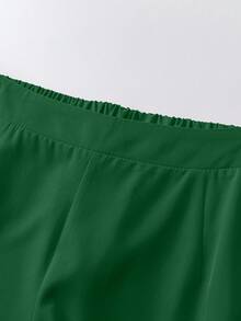 Rometta Pantalones anchos de unicolor, versátiles y casuales, de talla grande - Verde Oscuro - Ver 9