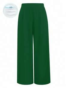 Rometta Pantalones anchos de unicolor, versátiles y casuales, de talla grande - Verde Oscuro - Ver 8