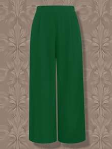 Rometta Pantalones anchos de unicolor, versátiles y casuales, de talla grande - Verde Oscuro - Ver 3