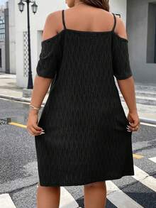 Rometta Dress Ukuran Plus Cincin Zip Plain Casual - Hitam - View 6