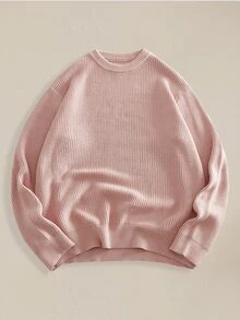 EASEVO Men's Plus Size Casual Long Sleeve Cable Knit Crew Neck Sweater Halloween Christmas Winter Party Autumn  - Pink - View 2