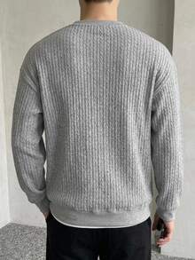 DAZY Spring/Autumn Round Neck Half-Zip Grey Floral Print Ribbed Cuff & Hem Pullover Sweatshirt For Men Hoodies - Grey - View 3