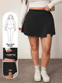 Enliva Plus Size Women's Solid Color Basic Black A-Line Casual Skirt, Friendly To Round Body Curves, Autumn, Apple Rounded Body Shape Bussines Airport - Black - View 2