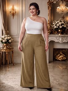Rometta Halloween Plus Size Casual Loose Wide Leg Pants, Suitable For Daily Commute Fall Cloth For Women - Camel - View 1