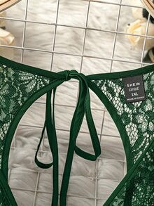 Rometta Plus Size Women Sheer Hollow Out Sexy Top Fall Cloth For Women - Dark Green - View 6