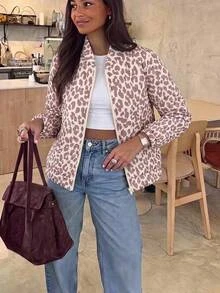 Brillora Áo khoác nữ họa tiết da báo phong cách vintage thường ngày cho mùa Thu/Đông - Nhiều màu - Xem 2