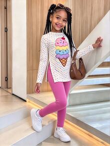 Girls' Long Sleeve Fitted Printed Top And Leggings 2 Pieces Set - Multicolor - View 3