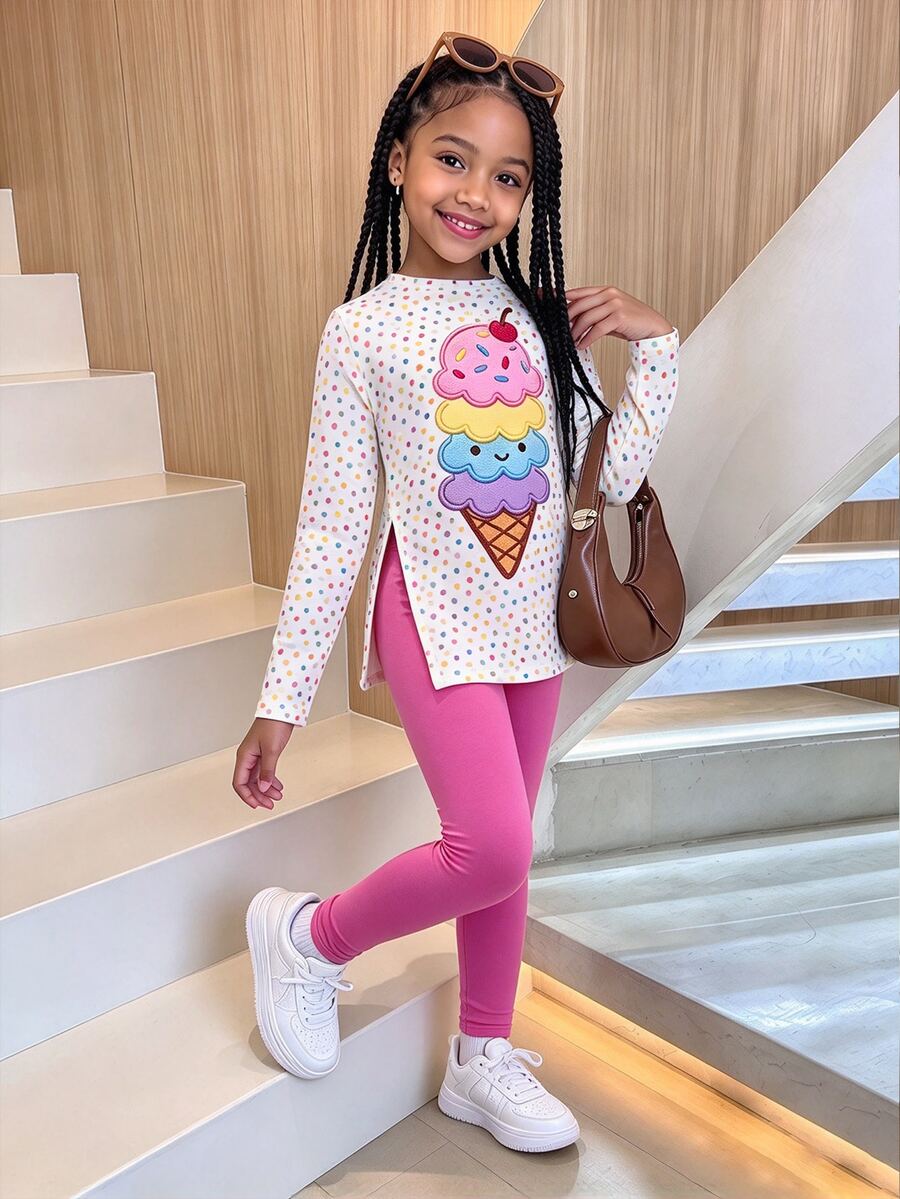 Girls' Long Sleeve Fitted Printed Top And Leggings 2 Pieces Set - Multicolor - View 1