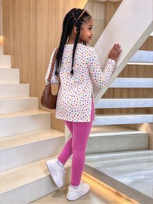 Girls' Long Sleeve Fitted Printed Top And Leggings 2 Pieces Set - Multicolor - View 2