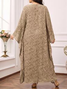 Al Najma Vestido maxi de mujer talla grande, túnica larga tradicional árabe - Caqui - Ver 2