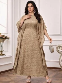 Al Najma Vestido maxi de mujer talla grande, túnica larga tradicional árabe - Caqui - Ver 1