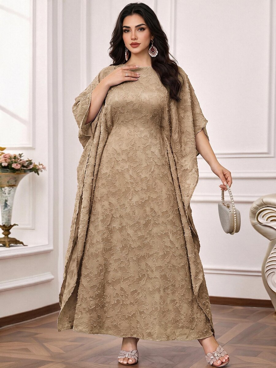 Al Najma Vestido maxi de mujer talla grande, túnica larga tradicional árabe - Caqui - Ver 1