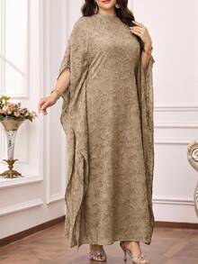 Al Najma Vestido maxi de mujer talla grande, túnica larga tradicional árabe - Caqui - Ver 6