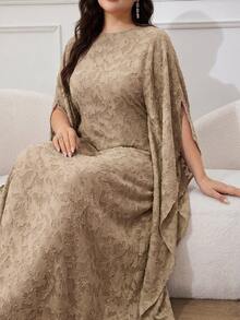 Al Najma Vestido maxi de mujer talla grande, túnica larga tradicional árabe - Caqui - Ver 3