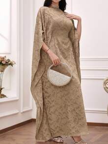 Al Najma Vestido maxi de mujer talla grande, túnica larga tradicional árabe - Caqui - Ver 4
