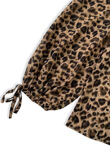 Velvienne Plus Size Women's Leopard Print Casual Versatile Daily Wear Shirt Fall - Coffee Brown - View 8