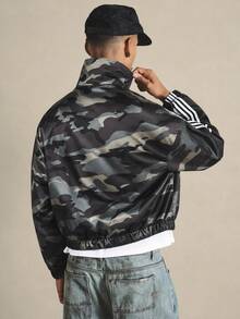 SUMWON Camouflage Print Full Zip Windbreaker Jacket With Striped Sleeves Drawstring Hem And Logo Detail - Army Green - View 6