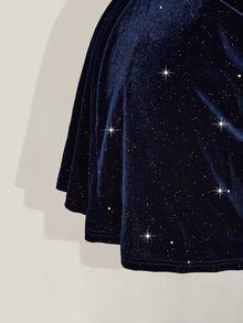 SHEIN ICON 大码女式垂褶领口修身亮片丝绒露背紧身迷你吊带连衣裙 - 藏蓝色 - 查看 7