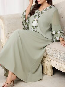 Al Najma 大尺碼女款土耳其式長袍 阿拉伯傳統端莊風 中國穆斯林 Ninang Abaya 婚禮杜拜度假泰國風 粉色秋季 - 綠色 - 查看 8