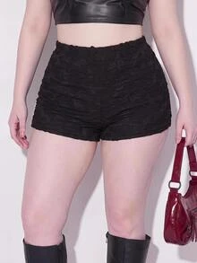 SHEIN ICON Shorts minimalistas de ajuste ceñido y textura para tallas grandes - Negro - Ver 2