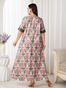 Al Najma 大码女式印花短袖宽松阿拉伯风格连衣裙 - 彩色 - 查看 2
