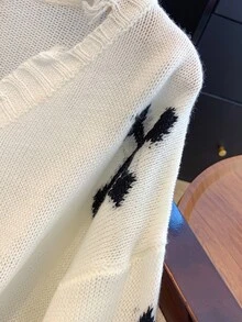 GlowEve 女士十字纹毛边长袖简约休闲毛衣，针织套头衫，秋冬款 - 白色 - 查看 6