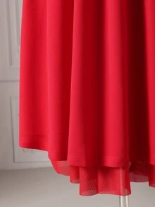 Rometta Plus Size Women Solid Color Sweetheart Neckline Short Petal Sleeve Elegant Dress - Red - View 7