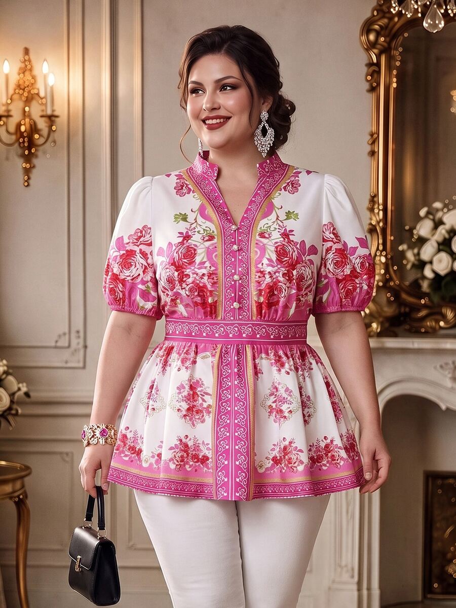 DreamSkyne Plus Size Women's Elegant Fuchsia Pink White Summer Floral ...