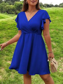 Rometta Pure Plus Butterfly Sleeve Dress For Summer - Navy Blue - View 6