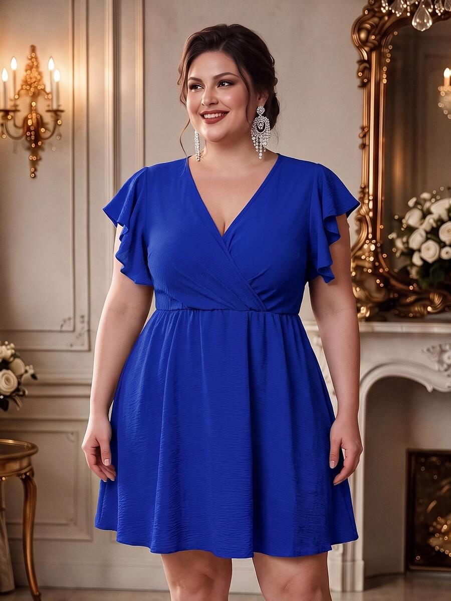 Rometta Pure Plus Butterfly Sleeve Dress For Summer - Navy Blue - View 1