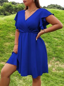 Rometta Pure Plus Butterfly Sleeve Dress For Summer - Navy Blue - View 7