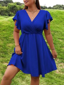 Rometta Pure Plus Butterfly Sleeve Dress For Summer - Navy Blue - View 3