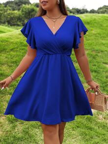 Rometta Pure Plus Butterfly Sleeve Dress For Summer - Navy Blue - View 5