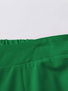 Rometta 大码纯色弹性腰部休闲直筒裤，后部有褶皱 - 綠色 - 查看 5