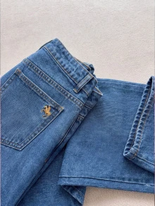 Mori Grove Mori Grove Women's Fashion Embroidered Logo Washed Denim Straight Leg Pants - Medium Wash - View 2