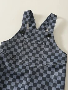 SHEIN 中性新生兒嬰兒男/女童、幼兒、秋冬可愛格紋連身褲、嬰兒冬季連身褲/連身衣、街頭風 - 黑色 - 查看 4