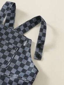 SHEIN 中性新生兒嬰兒男/女童、幼兒、秋冬可愛格紋連身褲、嬰兒冬季連身褲/連身衣、街頭風 - 黑色 - 查看 5